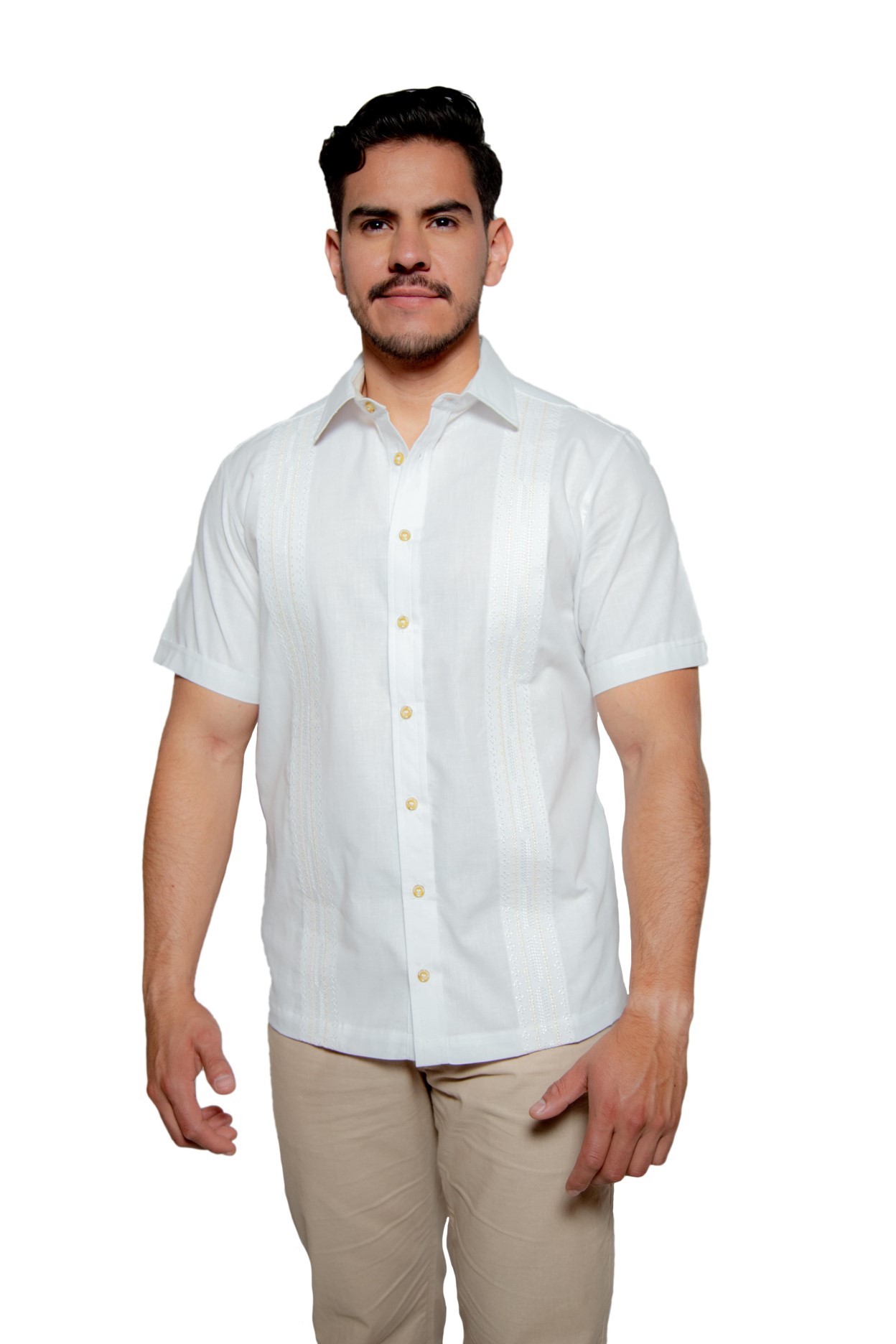 Guayabera blanca casual manga corta cuello bordado - Antonio Limón